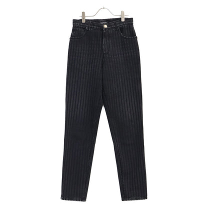 Chanel 20k Striped CC Logo Button Denim Pants 36