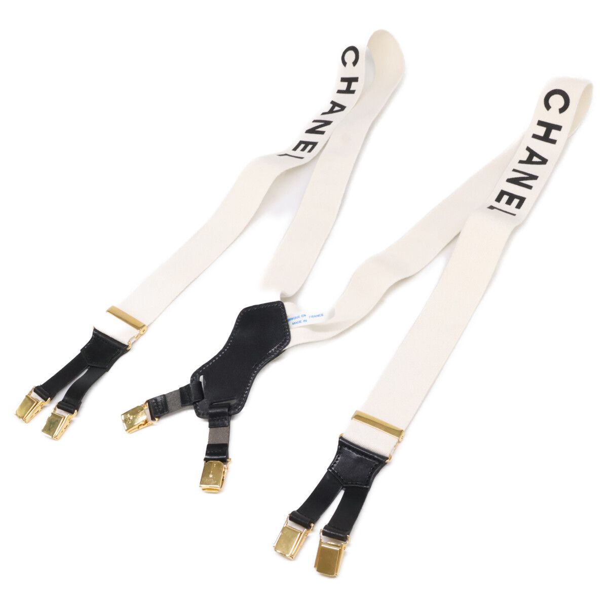 Chanel Leather Fabric Logo Suspenders