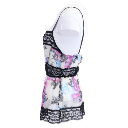 Chanel 07c Silk Graffiti CC Logo Lace Trim Camisole 38 — view 2