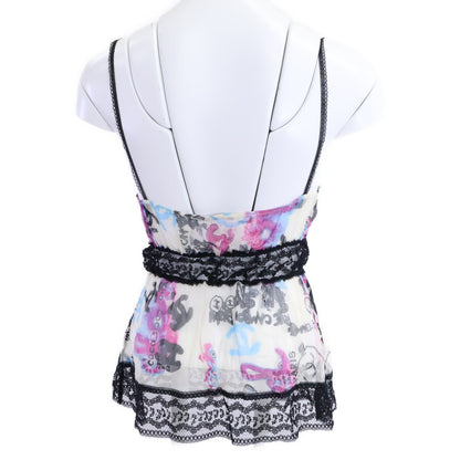 Chanel 07c Silk Graffiti CC Logo Lace Trim Camisole 38 — view 3