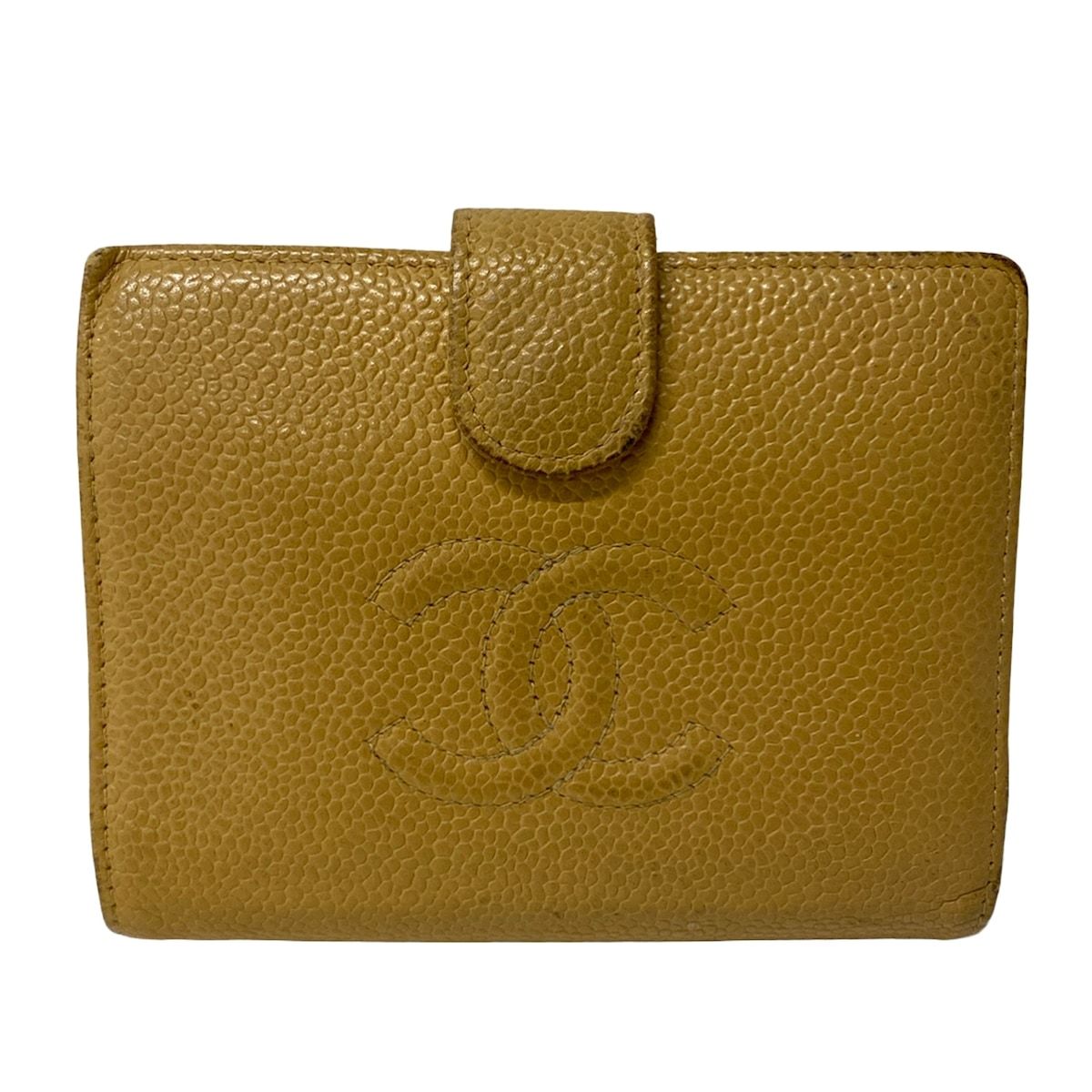 Chanel 2 Folding Wallet Light Brown Gold Kiss Lock