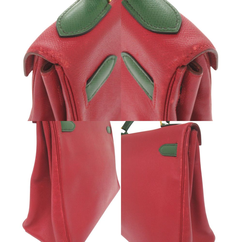 Hermes Kelly 32 Retourne Bicolor Courchevel Rouge Vif Vert Gold Handbag — view 8