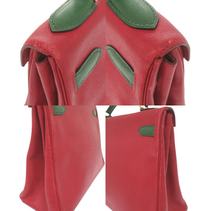 Hermes Kelly 32 Retourne Bicolor Courchevel Rouge Vif Vert Gold Handbag — view 8
