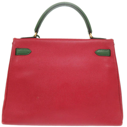 Hermes Kelly 32 Retourne Bicolor Courchevel Rouge Vif Vert Gold Handbag — view 2