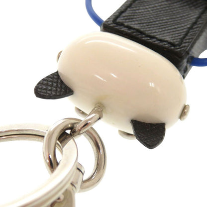 Prada Cat Robot Saffiano Leather Metal Black White Key Holder Charm — view 9