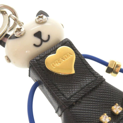 Prada Cat Robot Saffiano Leather Metal Black White Key Holder Charm — view 3