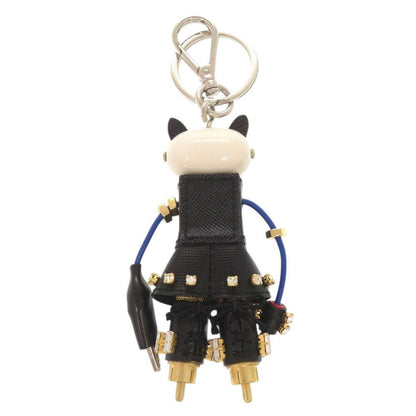 Prada Cat Robot Saffiano Leather Metal Black White Key Holder Charm — view 2