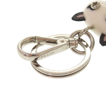 Prada Cat Robot Saffiano Leather Metal Black White Key Holder Charm — view 6