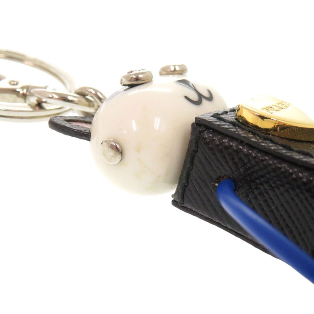 Prada Cat Robot Saffiano Leather Metal Black White Key Holder Charm — view 7