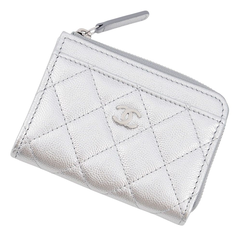 Chanel Coin Case Quilted CC Logo Fragment Caviar Leather Wallet Purse