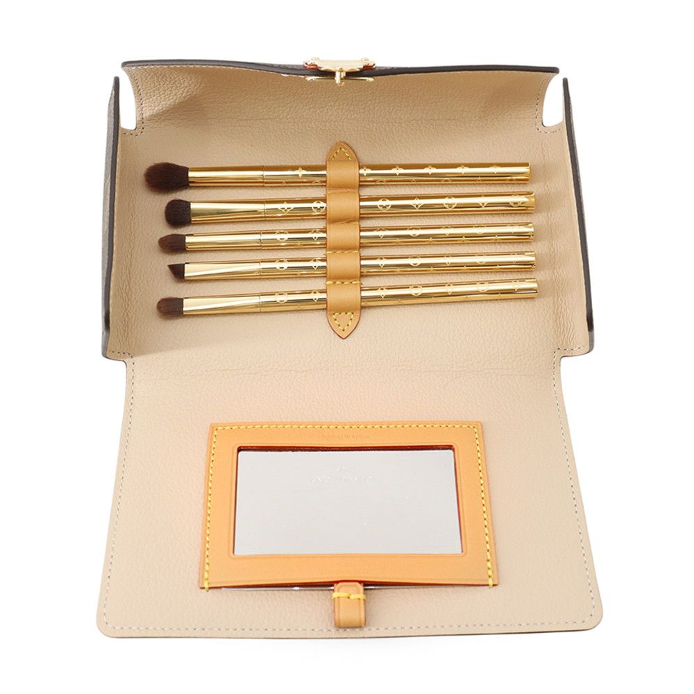 Louis Vuitton Lip & Eye Brush Set 5 Pieces Monogram Travel Set Vanity Bag