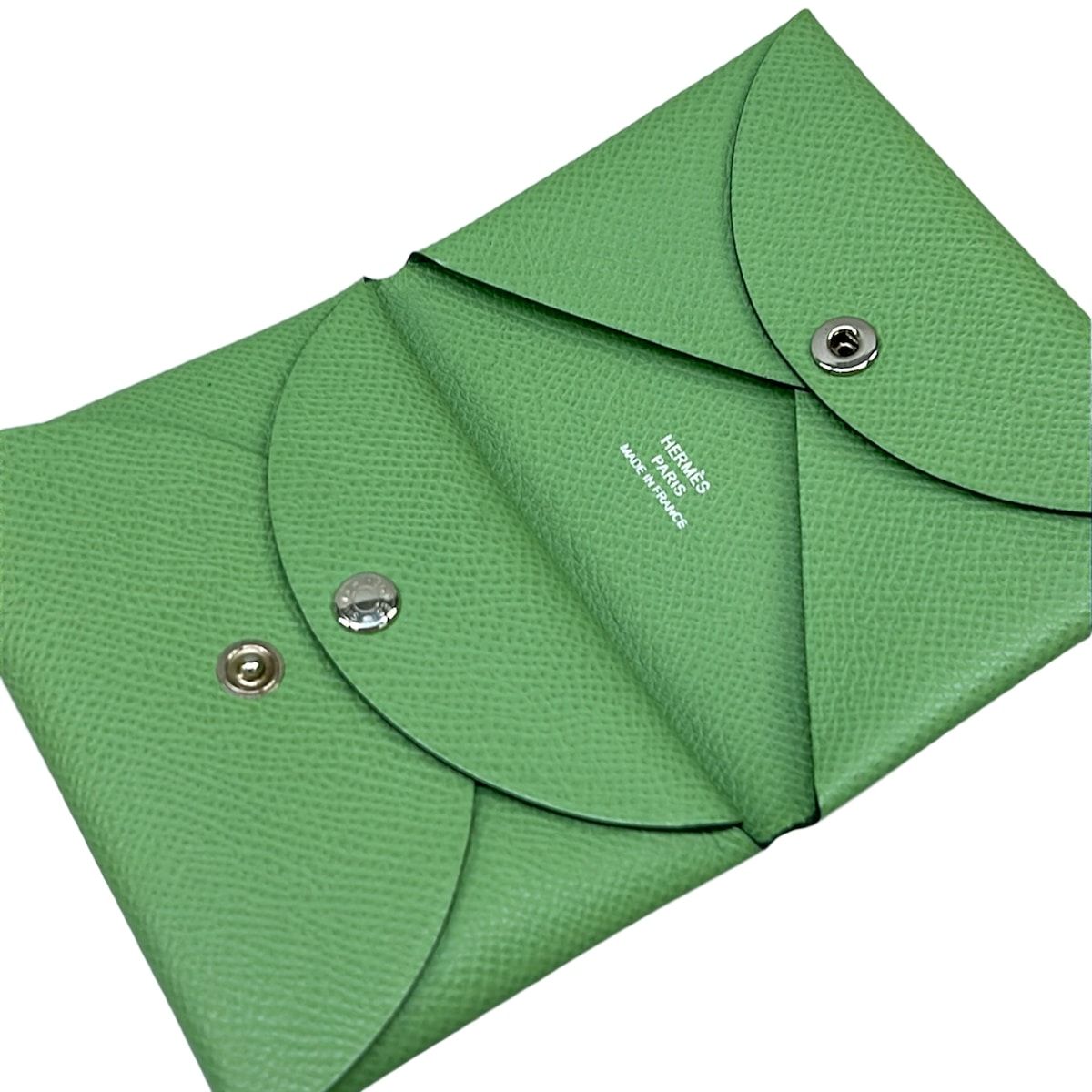 Hermes Coin Case Calvi Duo Vert Cricket — view 3