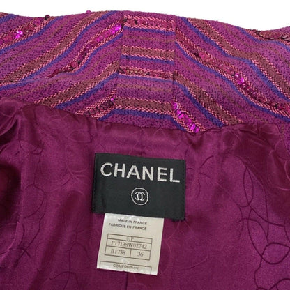 Chanel Jacket 36 S Purple Tweed Sequin Border Coco Button Cotton — view 7