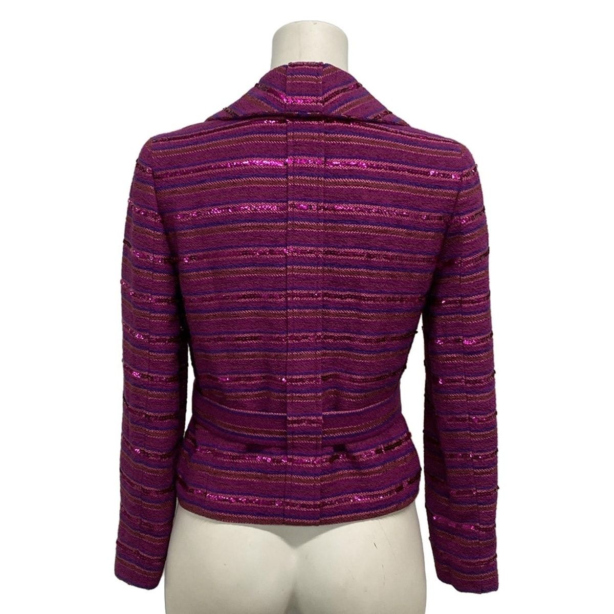 Chanel Jacket 36 S Purple Tweed Sequin Border Coco Button Cotton — view 2