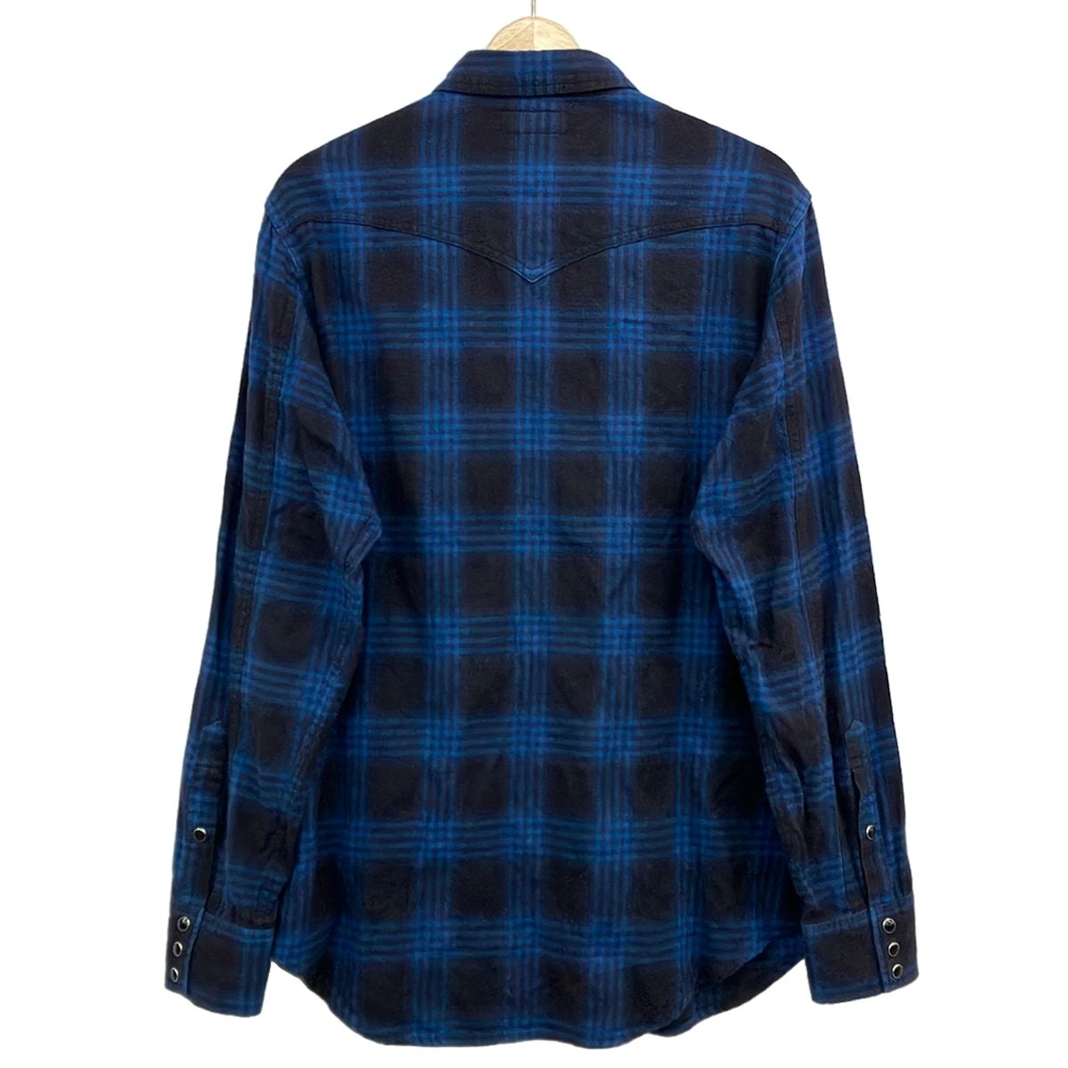 Saint Laurent Paris Long Sleeve Shirt XL Blue Dark Navy Plaid Pattern — view 2