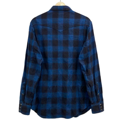 Saint Laurent Paris Long Sleeve Shirt XL Blue Dark Navy Plaid Pattern — view 2