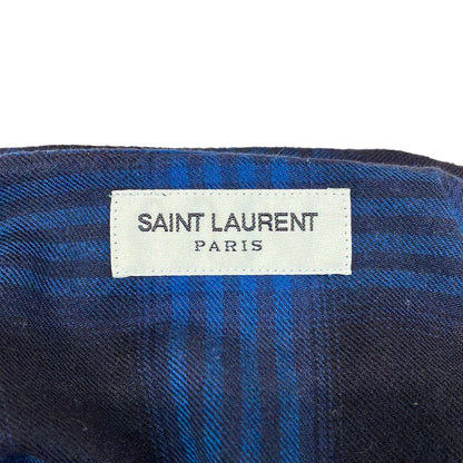 Saint Laurent Paris Long Sleeve Shirt XL Blue Dark Navy Plaid Pattern — view 3