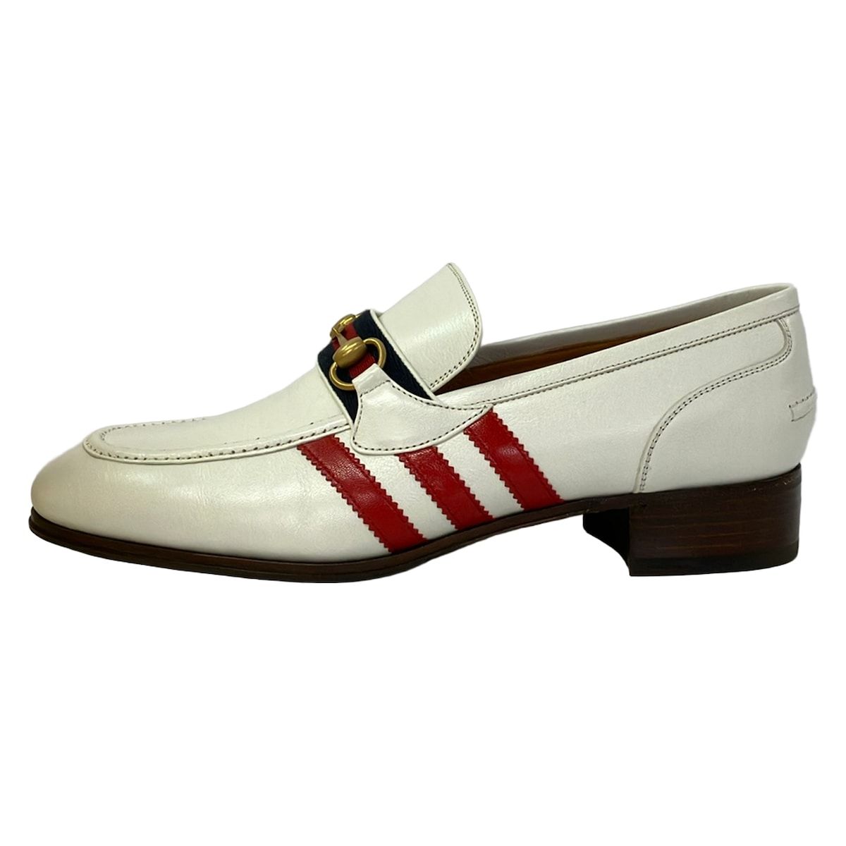 Gucci Loafers 3 Stripe Horsebit Ivory Red Multi Leather 10