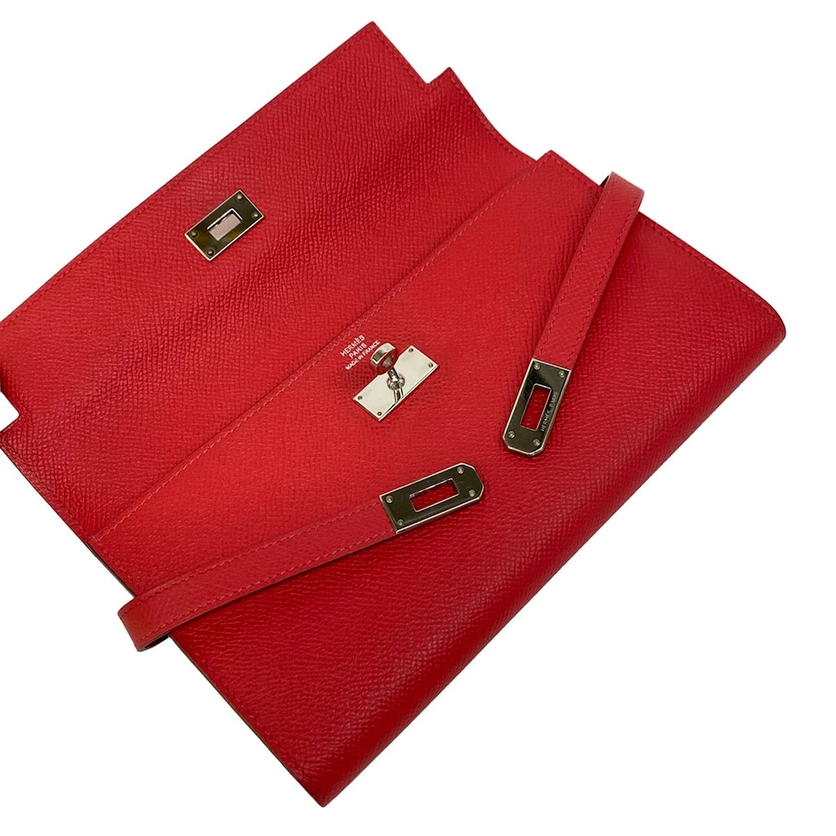 Hermes Wallet Kelly Long Rouge Kazak Silver — view 3