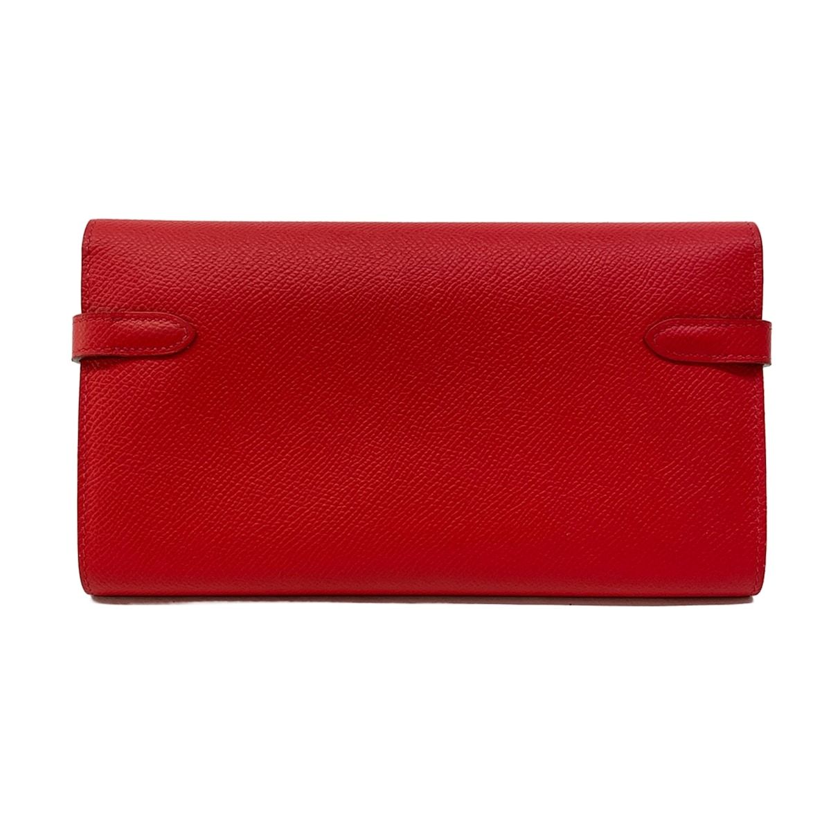 Hermes Wallet Kelly Long Rouge Kazak Silver — view 2