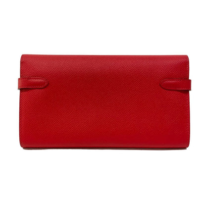 Hermes Wallet Kelly Long Rouge Kazak Silver — view 2