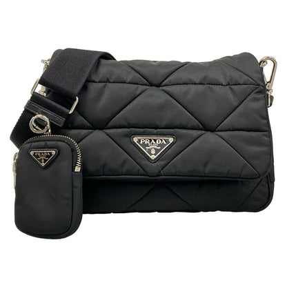 Prada Shoulder Bag Padded Re-Nylon Bag Black Strap Removable