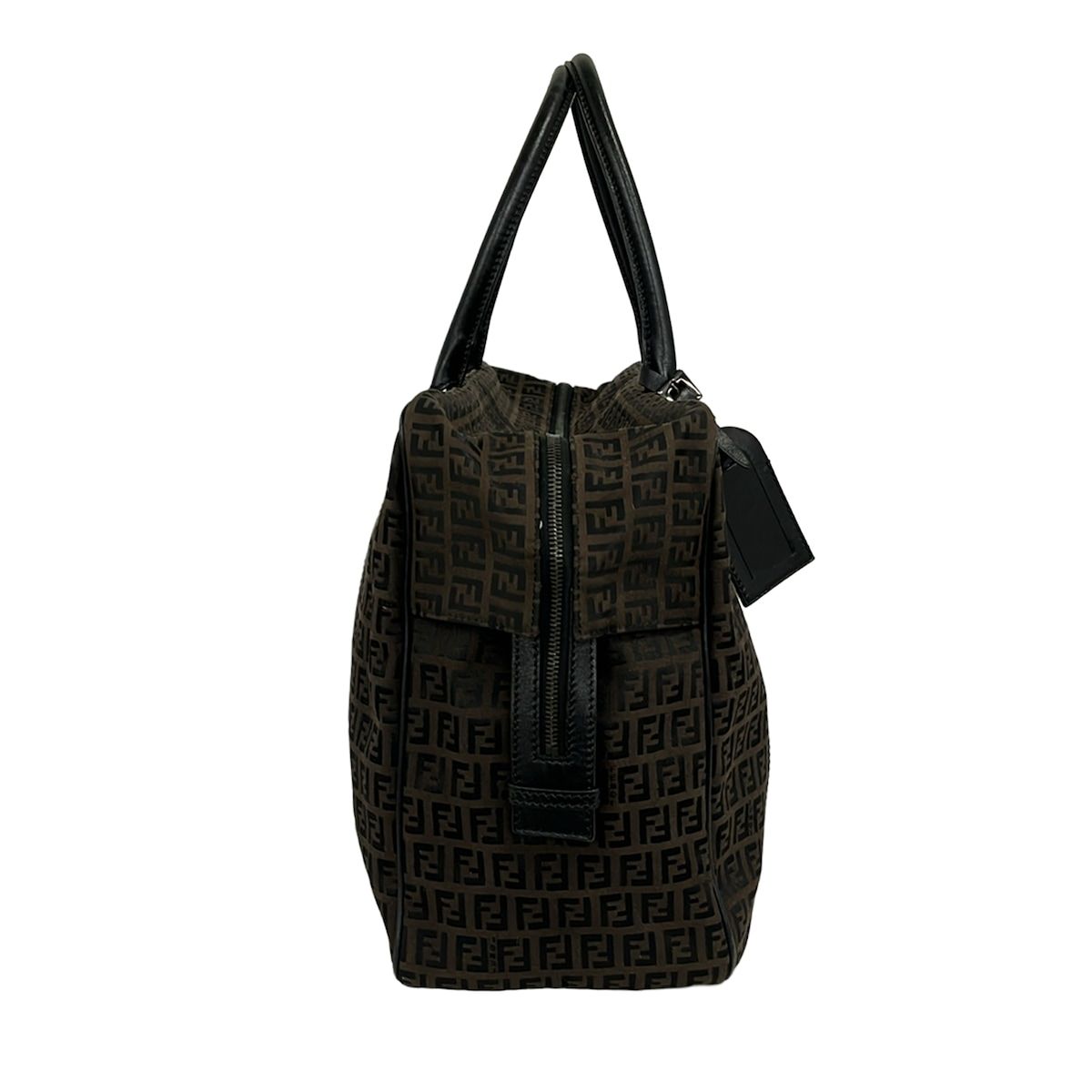 Fendi Boston Bag Zucchino Pattern Dark Brown No Lock Leather — view 2