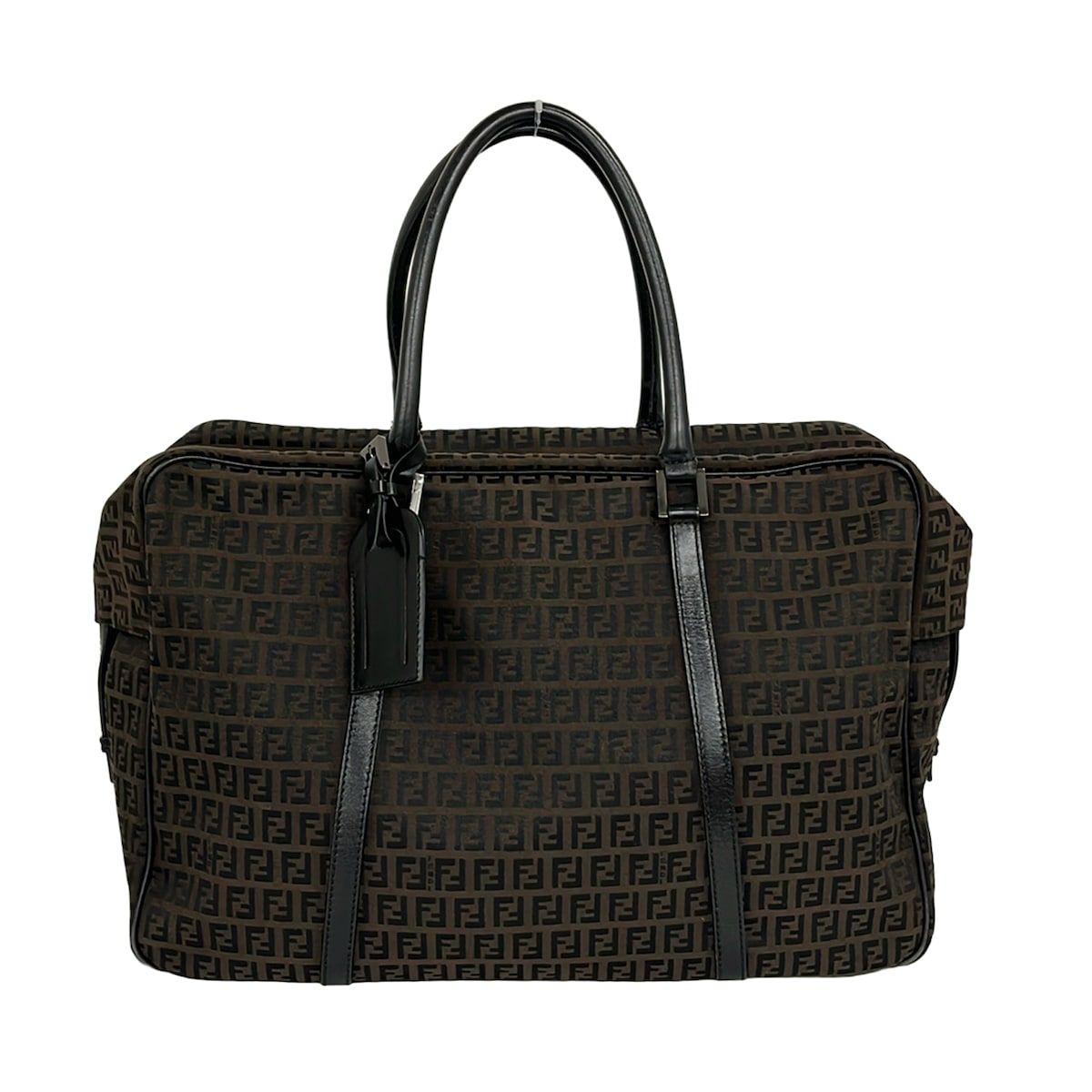 Fendi Boston Bag Zucchino Pattern Dark Brown No Lock Leather