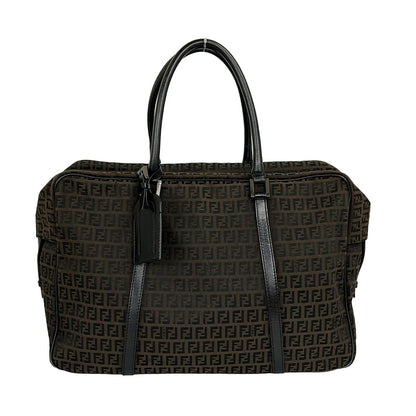 Fendi Boston Bag Zucchino Pattern Dark Brown No Lock Leather