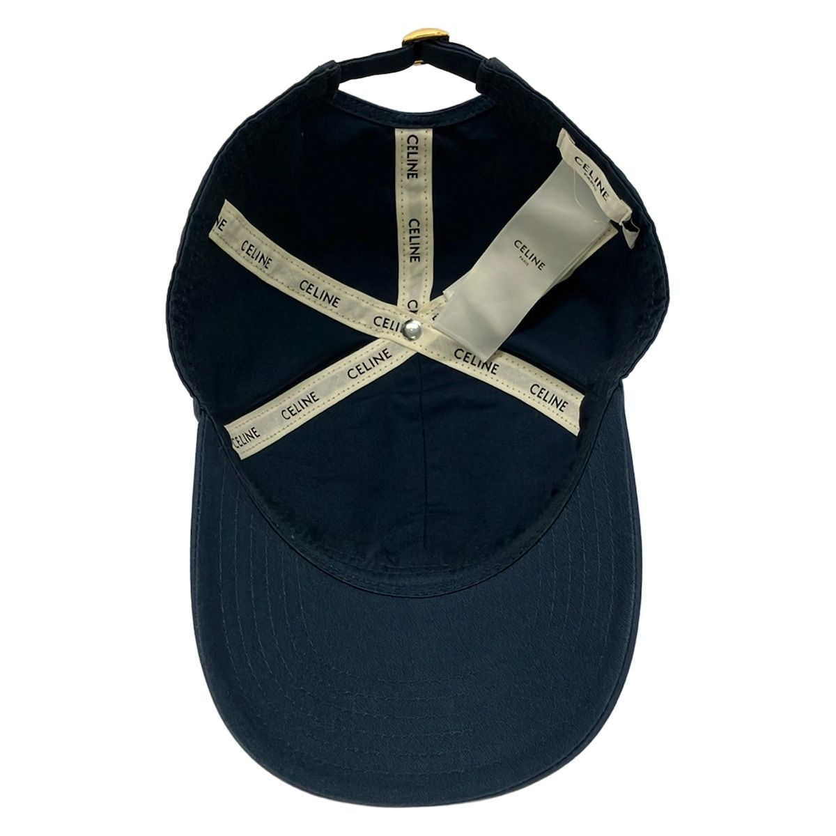 Celine Cap L Initial Baseball Cap Dark Navy Ivory Cotton — view 4