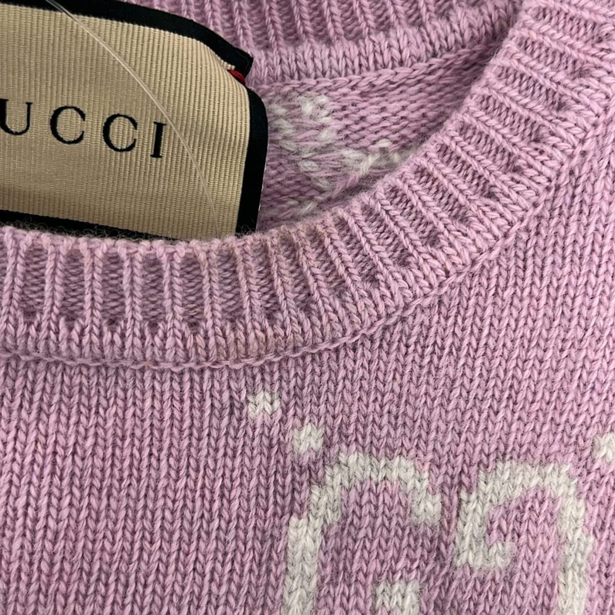 Gucci Short Sleeve Sweater XS Light Pink Crew Neck GG Pattern — view 5
