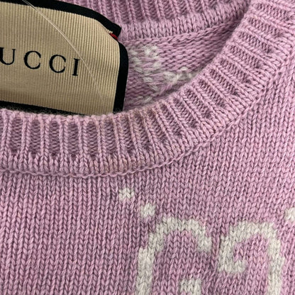 Gucci Short Sleeve Sweater XS Light Pink Crew Neck GG Pattern — view 5