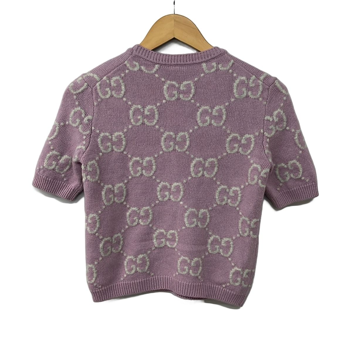 Gucci Short Sleeve Sweater XS Light Pink Crew Neck GG Pattern — view 2