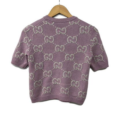 Gucci Short Sleeve Sweater XS Light Pink Crew Neck GG Pattern — view 2