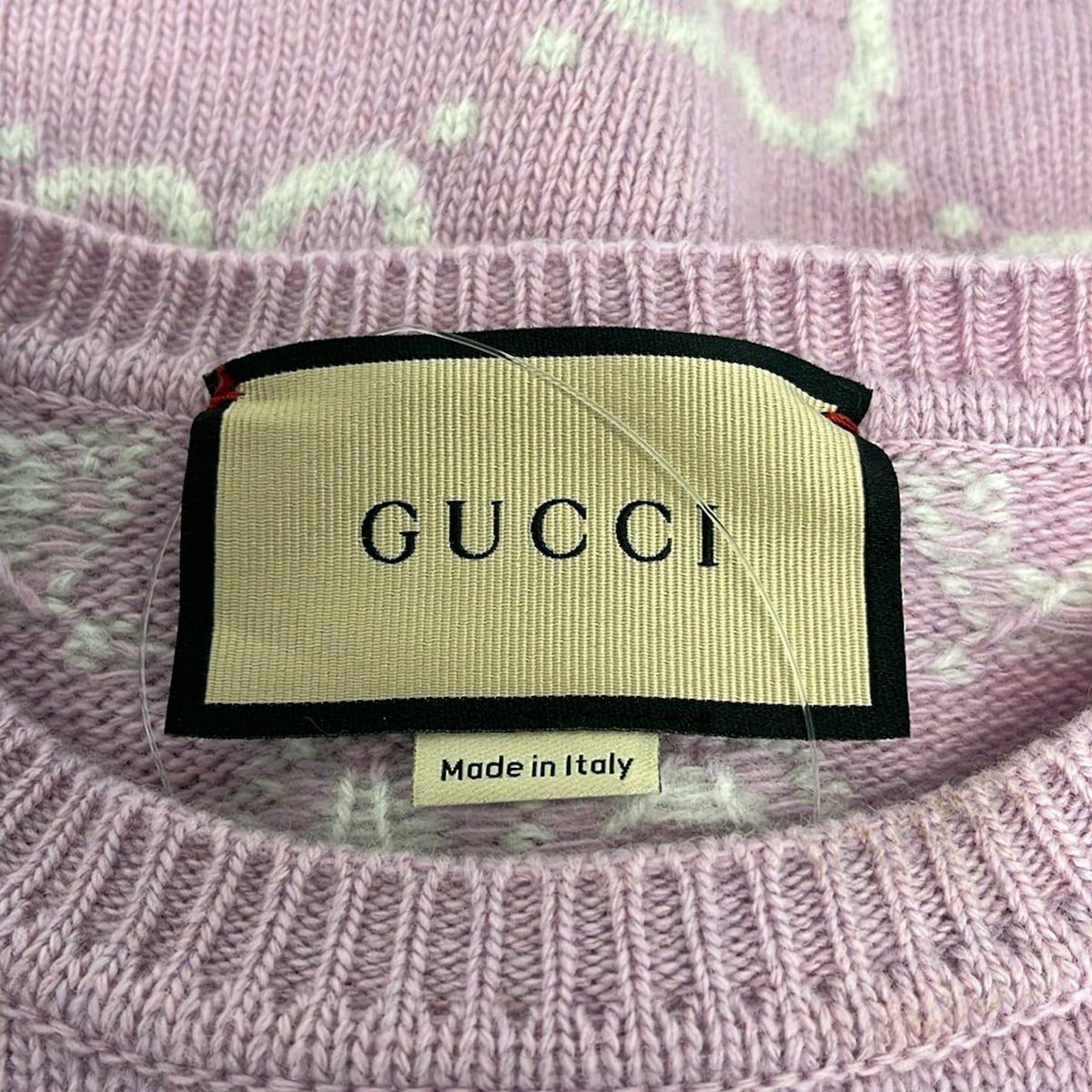 Gucci Short Sleeve Sweater XS Light Pink Crew Neck GG Pattern — view 3
