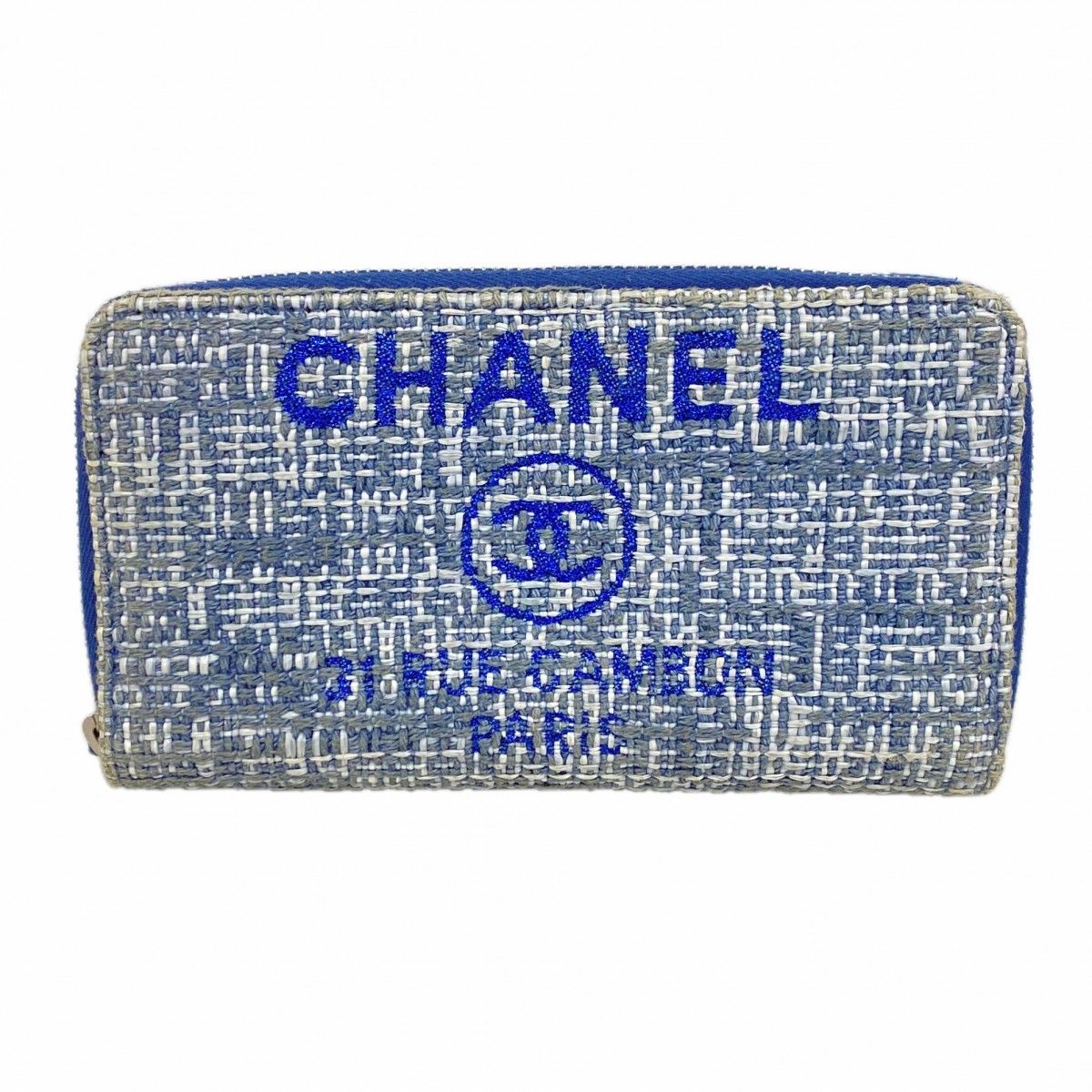 Chanel Wallet Deauville Tweed Blue Silver