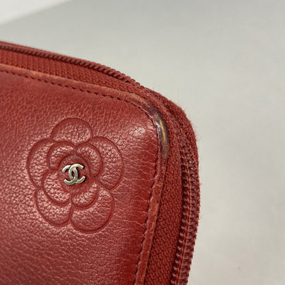 Chanel Wallet Camellia Leather Red Silver — view 5