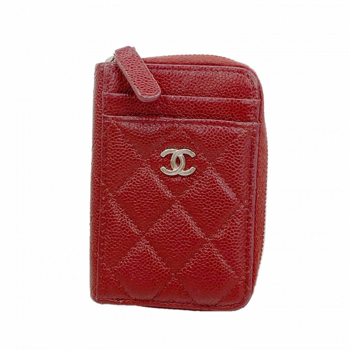 Chanel Coin Case Quilted Caviar Leather Bordeaux Silver