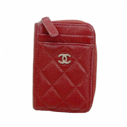 Chanel Coin Case Quilted Caviar Leather Bordeaux Silver