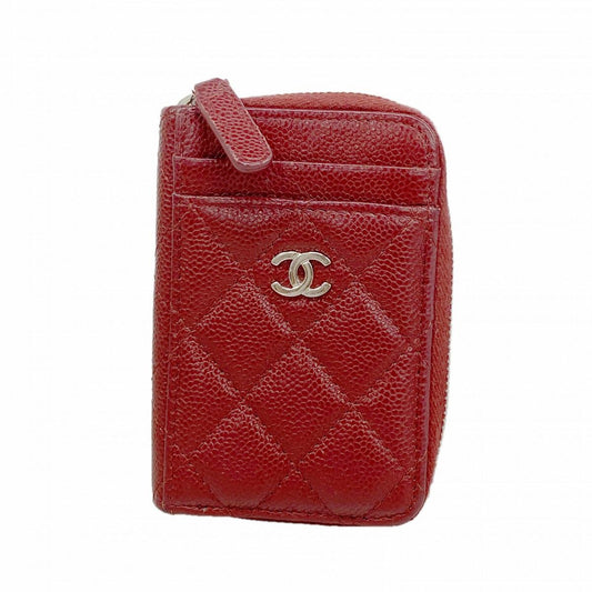 Chanel Coin Case Quilted Caviar Leather Bordeaux Silver