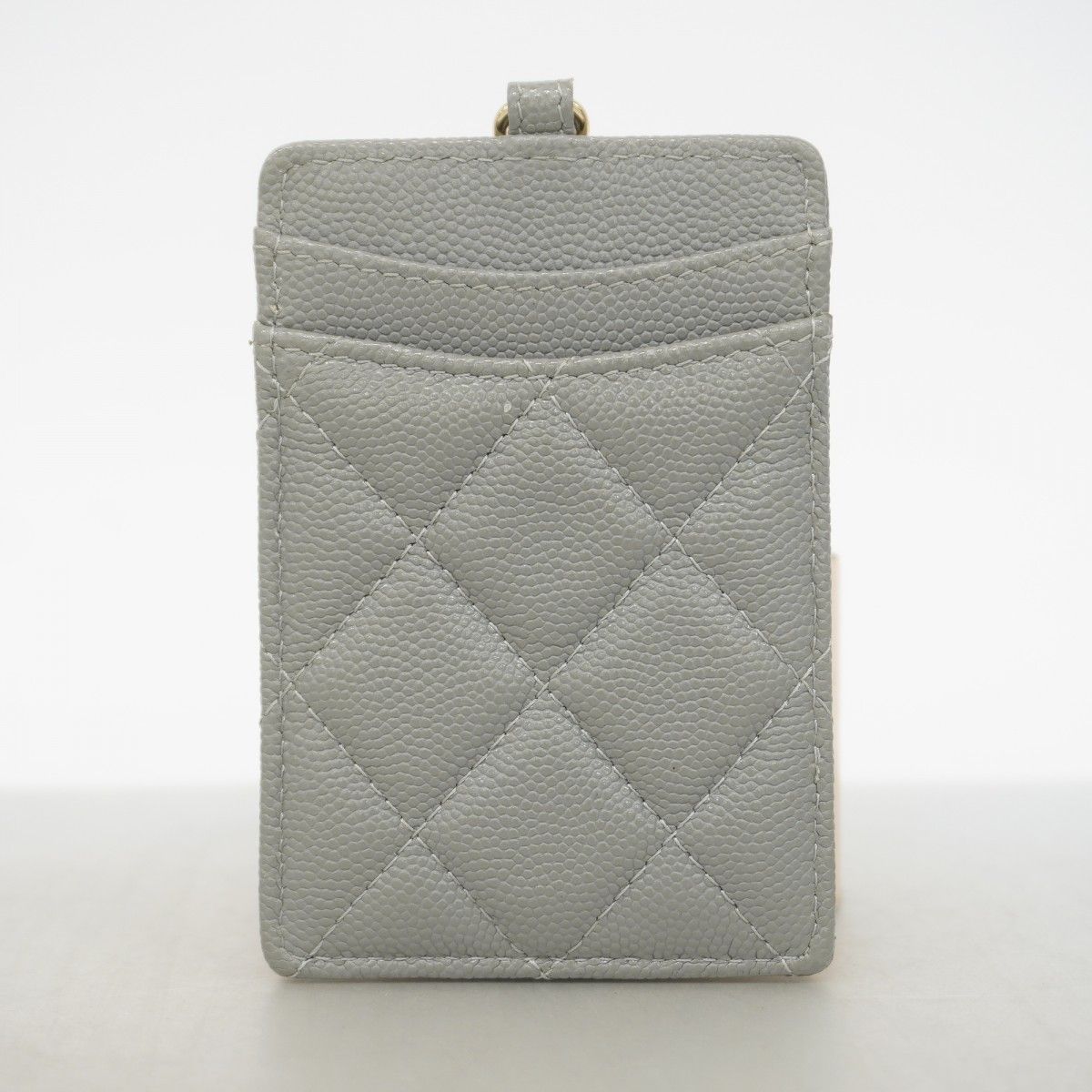 Chanel Card Case Quilted Caviar Leather Gray Champagne Gold — view 9