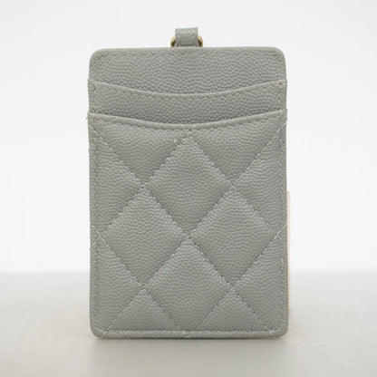 Chanel Card Case Quilted Caviar Leather Gray Champagne Gold — view 9