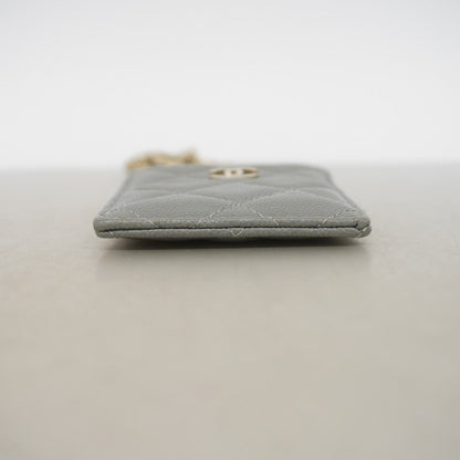 Chanel Card Case Quilted Caviar Leather Gray Champagne Gold — view 2