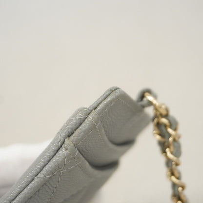 Chanel Card Case Quilted Caviar Leather Gray Champagne Gold — view 7