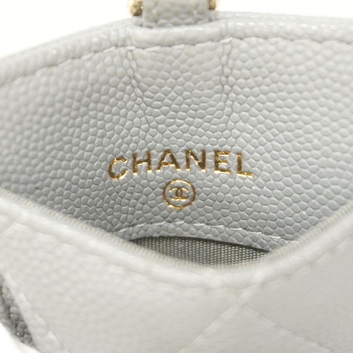 Chanel Card Case Quilted Caviar Leather Gray Champagne Gold — view 4