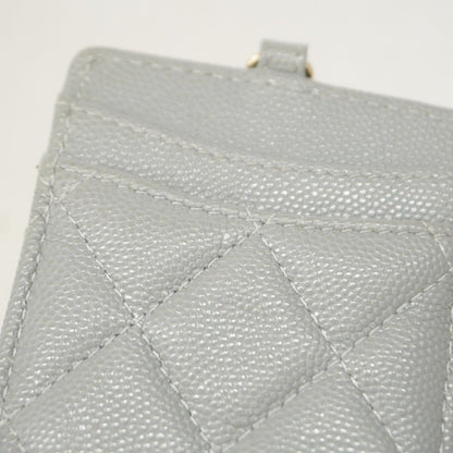 Chanel Card Case Quilted Caviar Leather Gray Champagne Gold — view 5