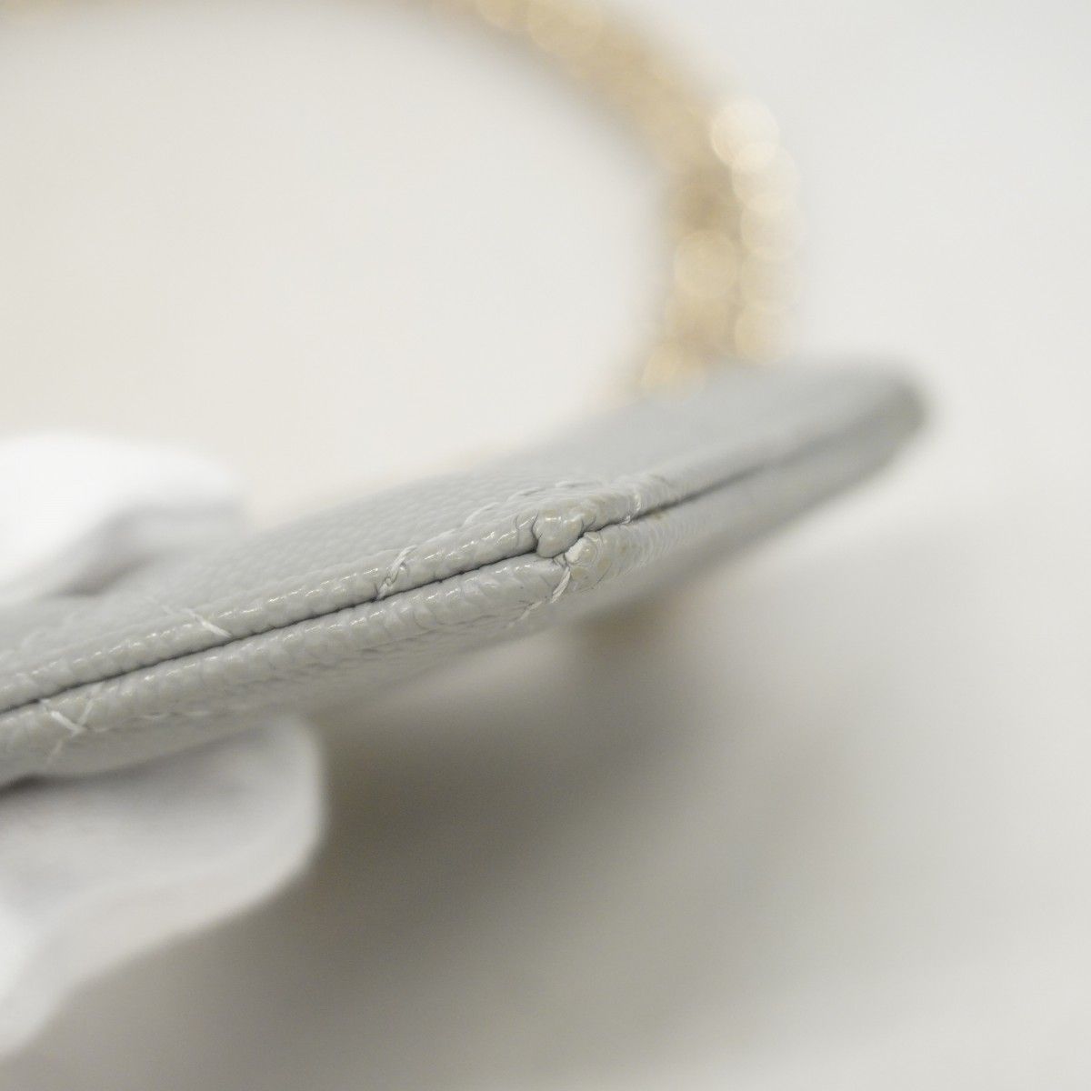 Chanel Card Case Quilted Caviar Leather Gray Champagne Gold — view 6