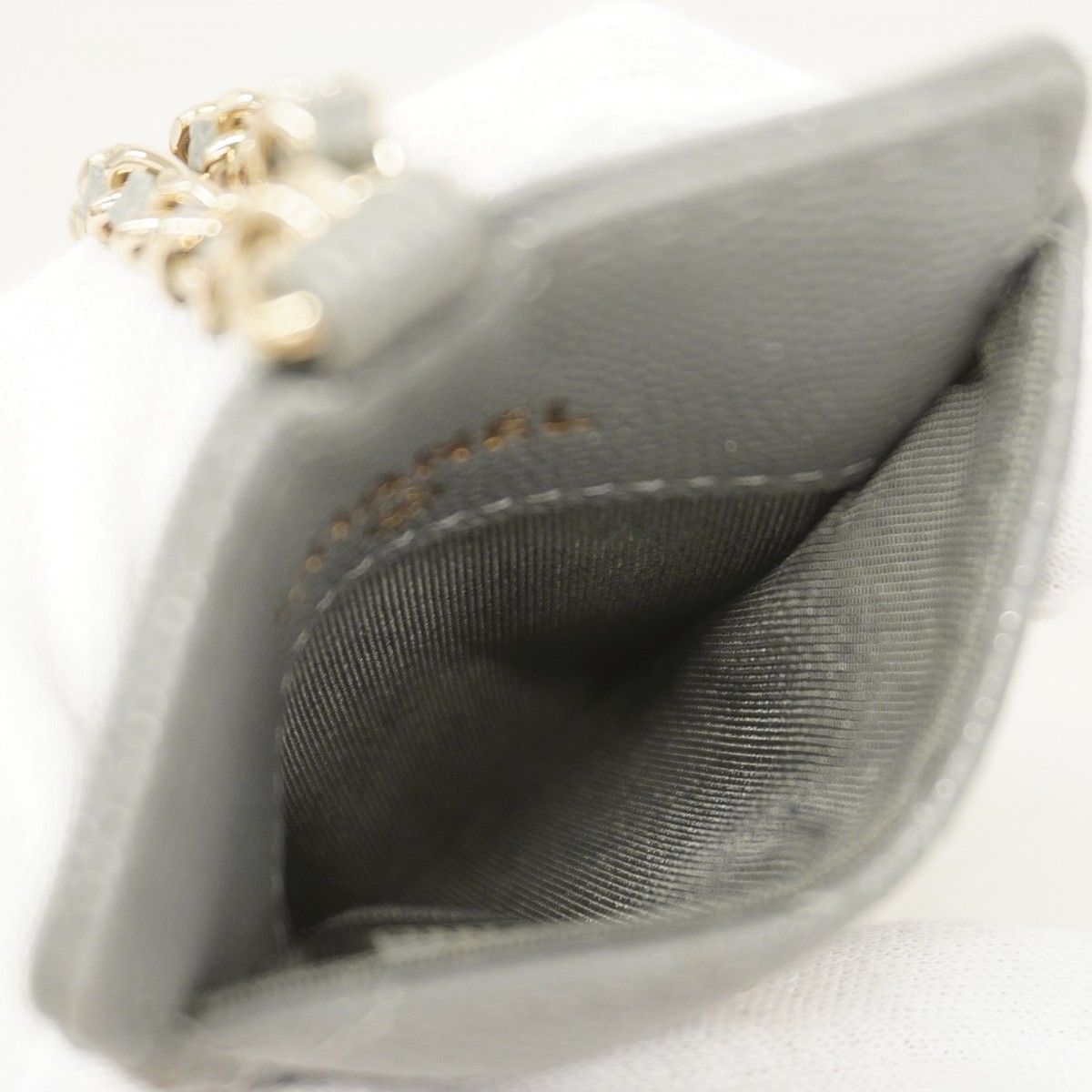 Chanel Card Case Quilted Caviar Leather Gray Champagne Gold — view 3