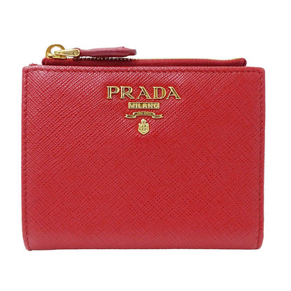 Prada Wallet Bifold Saffiano Red Mini Compact Simple Adult