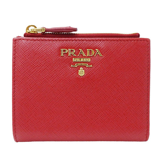 Prada Wallet Bifold Saffiano Red Mini Compact Simple Adult